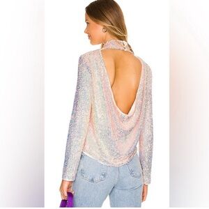 ASTR the Label Iridescent Open Back Top